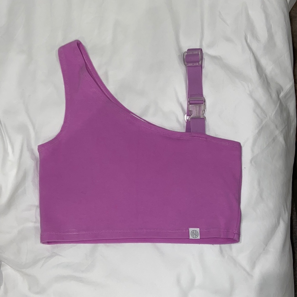 Purple crop top with buckle shoulder